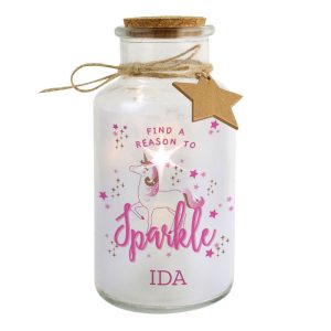 Girl's Personalised Unicorn LED Glass Jar