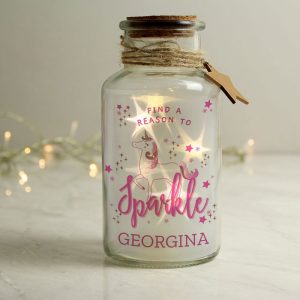 Girl's Personalised Unicorn LED Glass Jar
