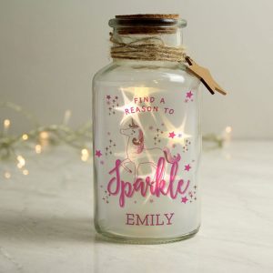 Girl's Personalised Unicorn LED Glass Jar