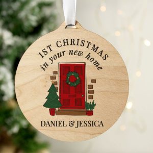 Personalised New Home Round Wooden Christmas Tree Decoration