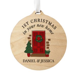 Personalised New Home Round Wooden Christmas Tree Decoration