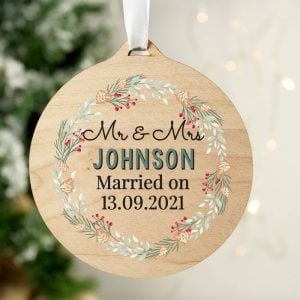 Personalised Wreath Round Wooden Christmas Tree Decoration