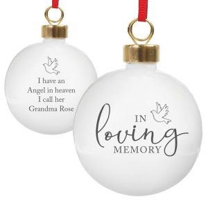 Personalised In Loving Memory China Dove Christmas Bauble