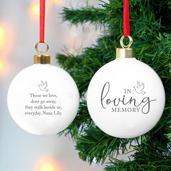 Personalised In Loving Memory China Dove Christmas Bauble