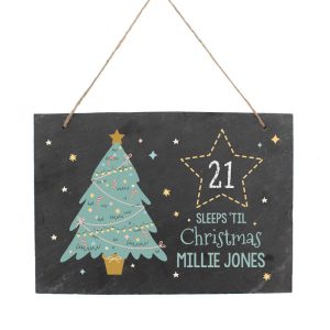 Personalised Christmas Tree Chalk Countdown Slate Sign