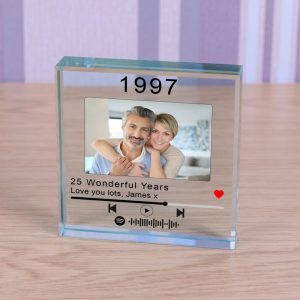 Personalised Glass Photo Token With Year Music Playlist