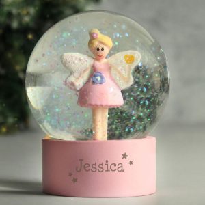 Personalised Pink Fairy Glitter Snow Globe - Any Name