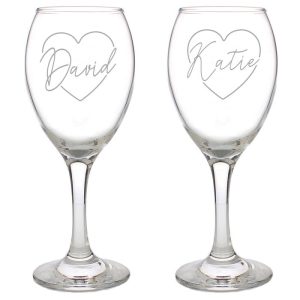 Personalised Heart Name Couples' Wine Glass Set