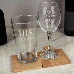 Personalised His & Hers Pint and Wine Glass Set