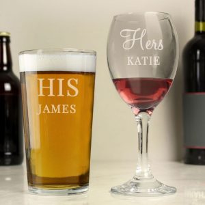 Personalised His & Hers Pint and Wine Glass Set
