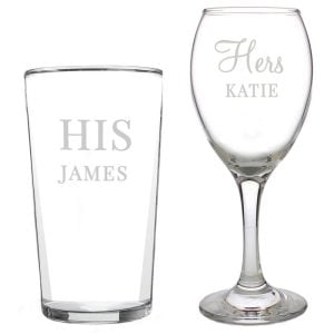 Personalised His & Hers Pint and Wine Glass Set