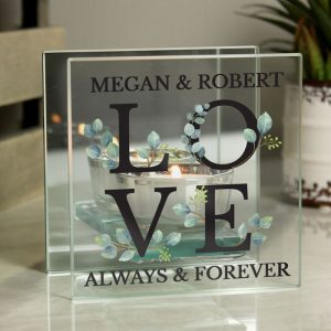 Personalised Botanical Love Mirrored Glass Tea Light Holder