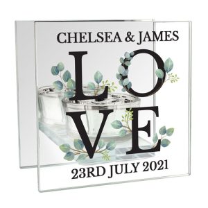Personalised Botanical Love Mirrored Glass Tea Light Holder