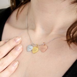Personalised Couples Gold Rose Gold & Silver Hearts Necklace