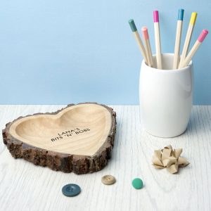 Personalised Rustic Wooden Carved Heart Dish