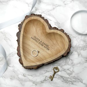 Personalised Rustic Wooden Carved Heart Dish