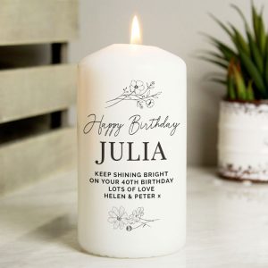 Personalised Floral Pillar Wax Candle