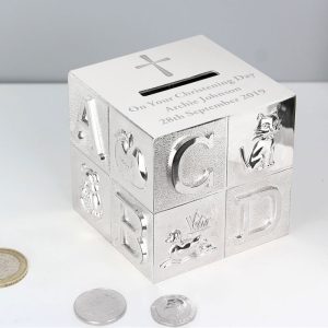 Personalised Cross ABC Money Box Christening or Baptism