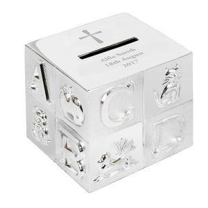 Personalised Cross ABC Money Box Christening or Baptism
