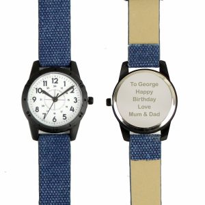 Personalised Black with Blue Canvas Strap Boy's Watch