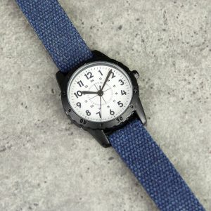 Personalised Black with Blue Canvas Strap Boy's Watch