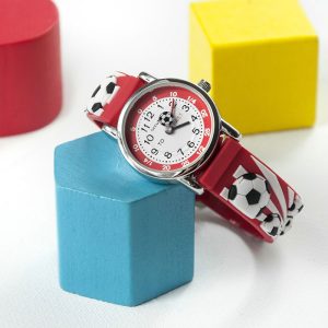 Kid's Personalised Engraved Red Football Watch