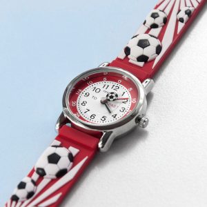 Kid's Personalised Engraved Red Football Watch