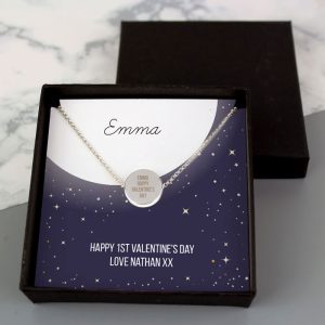 Personalised Moon & Stars Silver Plated Necklace In Box