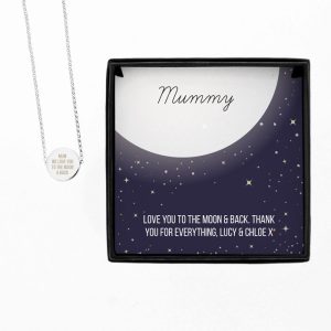 Personalised Moon & Stars Silver Plated Necklace In Box