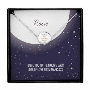 Personalised Moon & Stars Silver Plated Necklace In Box