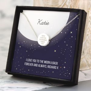 Personalised Moon & Stars Silver Plated Necklace In Box