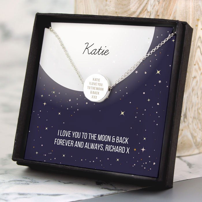 Personalised Moon & Stars Silver Plated Necklace In Box