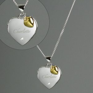 Personalised Sterling Silver Diamond Heart Locket & Charm