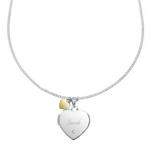 Personalised Sterling Silver Diamond Heart Locket & Charm
