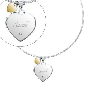 Personalised Sterling Silver Diamond Heart Locket & Charm