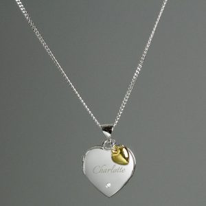 Personalised Sterling Silver Diamond Heart Locket & Charm