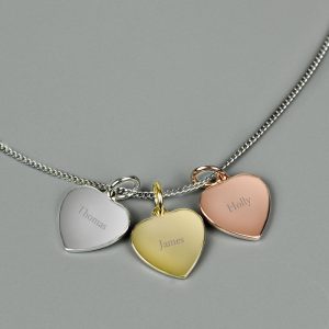 Personalised Gold Rose Gold & Silver Hearts Name Necklace