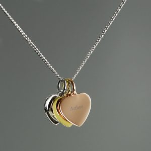 Personalised Gold Rose Gold & Silver Hearts Name Necklace