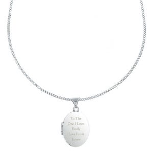 Personalised Sterling Silver Oval Locket Necklace Any Text