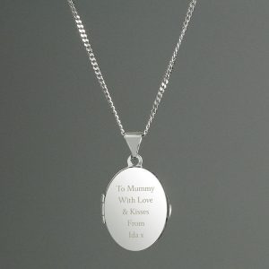 Personalised Sterling Silver Oval Locket Necklace Any Text