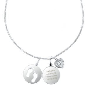 Engraved Sterling Silver Footprints New Mummy Heart Necklace