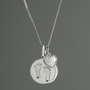 Engraved Sterling Silver Footprints New Mummy Heart Necklace