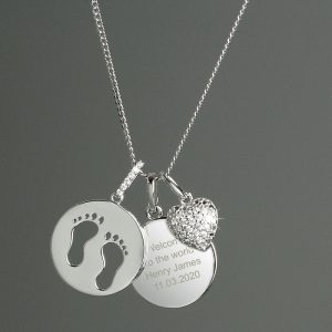 Engraved Sterling Silver Footprints New Mummy Heart Necklace