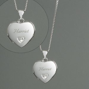 Girls Sterling Silver & Cubic Zirconia Heart Locket Necklace