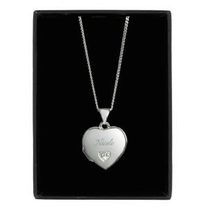 Girls Sterling Silver & Cubic Zirconia Heart Locket Necklace
