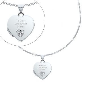 Girls Sterling Silver & Cubic Zirconia Heart Locket Pendant