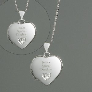Girls Sterling Silver & Cubic Zirconia Heart Locket Pendant