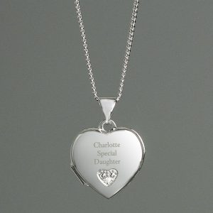 Girls Sterling Silver & Cubic Zirconia Heart Locket Pendant