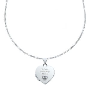 Girls Sterling Silver & Cubic Zirconia Heart Locket Pendant