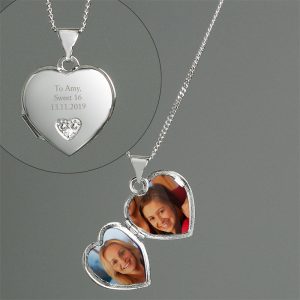 Girls Sterling Silver & Cubic Zirconia Heart Locket Pendant